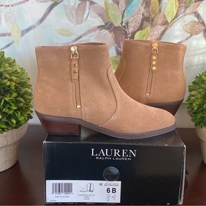 LAUREN Ralph Lauren PRUDENCE CAMEL SUEDE ANKLE BOOTS SIZE 6B 🌟NWT🌟